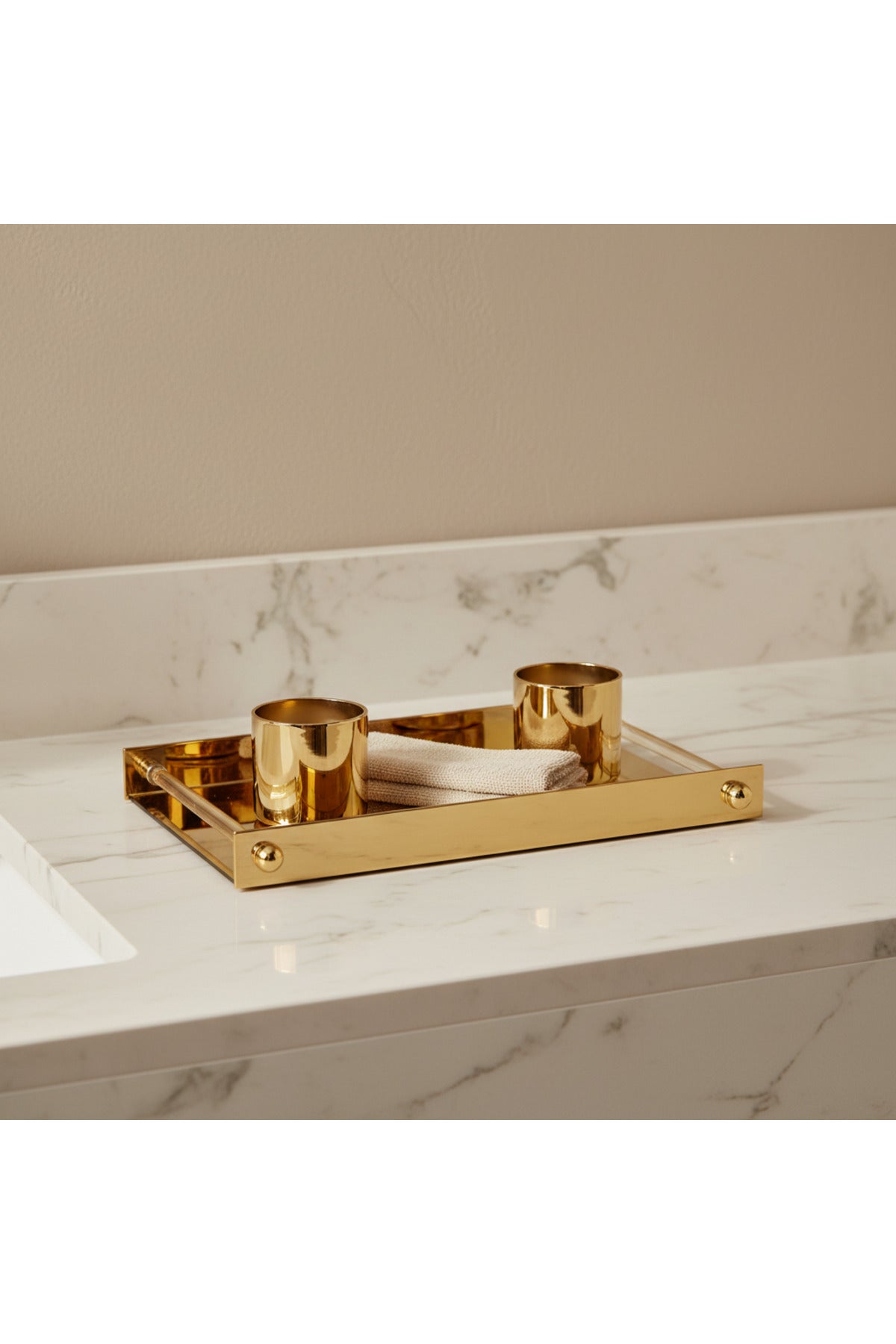 Gold Altın Dekoratif Tepsi – Metal & Pleksi Sunum Tepsisi 30x15 cm