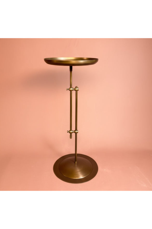 Antik Pirinç Eskitme Ayarlanabilir Yan Sehpa Metal Dekoratif Sehpa 65-80 cm
