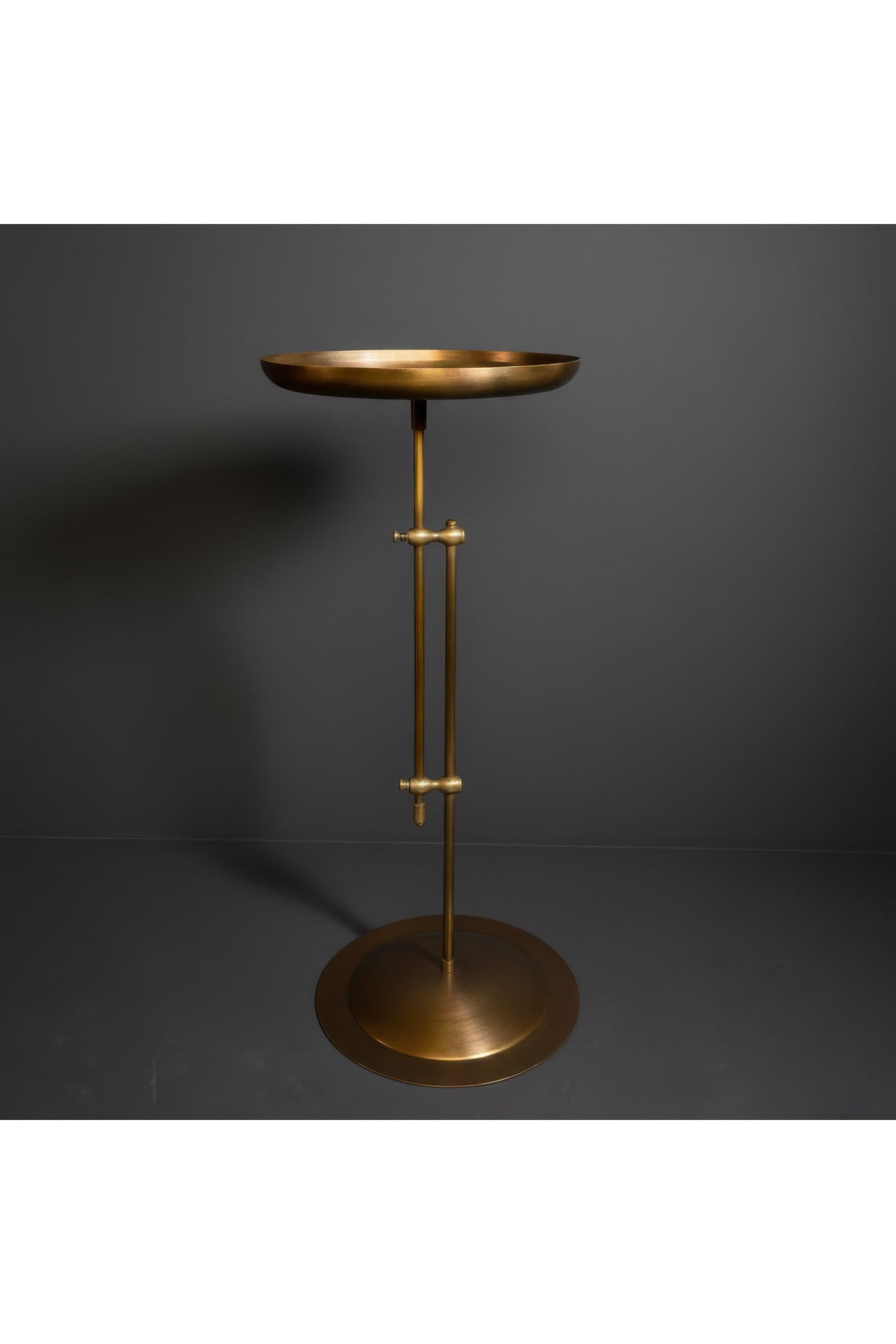 Antik Pirinç Eskitme Ayarlanabilir Yan Sehpa Metal Dekoratif Sehpa 65-80 cm