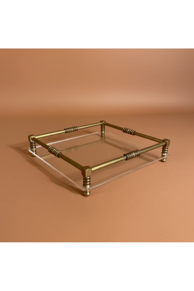 Dekoratif Antik Pirinç Pleksi Tepsi 26x26 cm –Dekoratif Tepsi-Sunum Tepsisi-Metal Tepsi