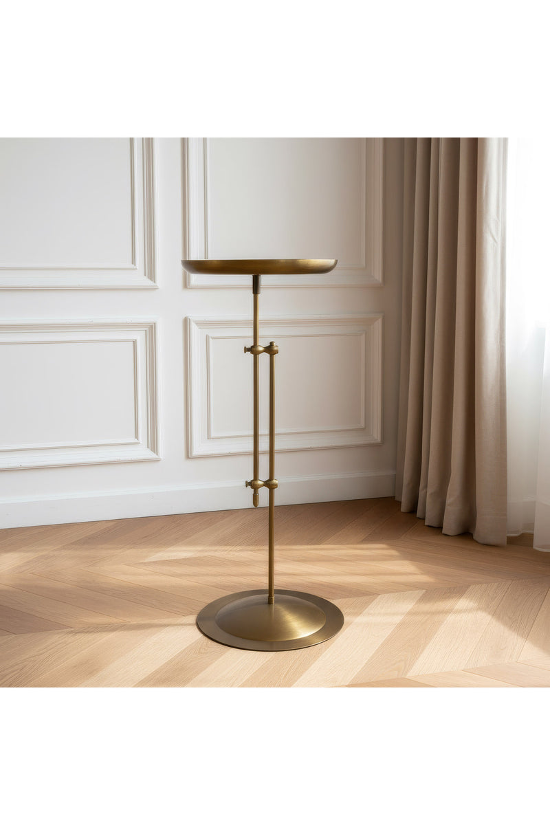Antik Pirinç Eskitme Ayarlanabilir Yan Sehpa Metal Dekoratif Sehpa 65-80 cm
