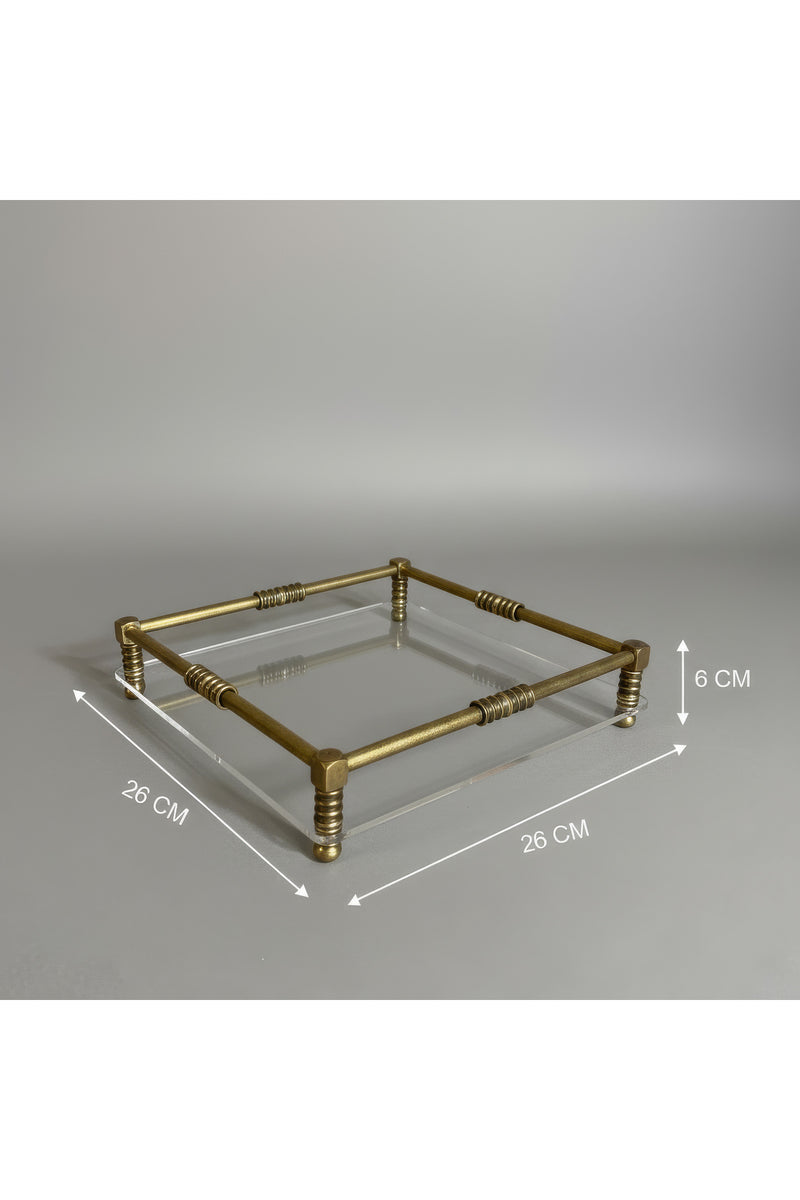 Dekoratif Antik Pirinç Pleksi Tepsi 26x26 cm –Dekoratif Tepsi-Sunum Tepsisi-Metal Tepsi