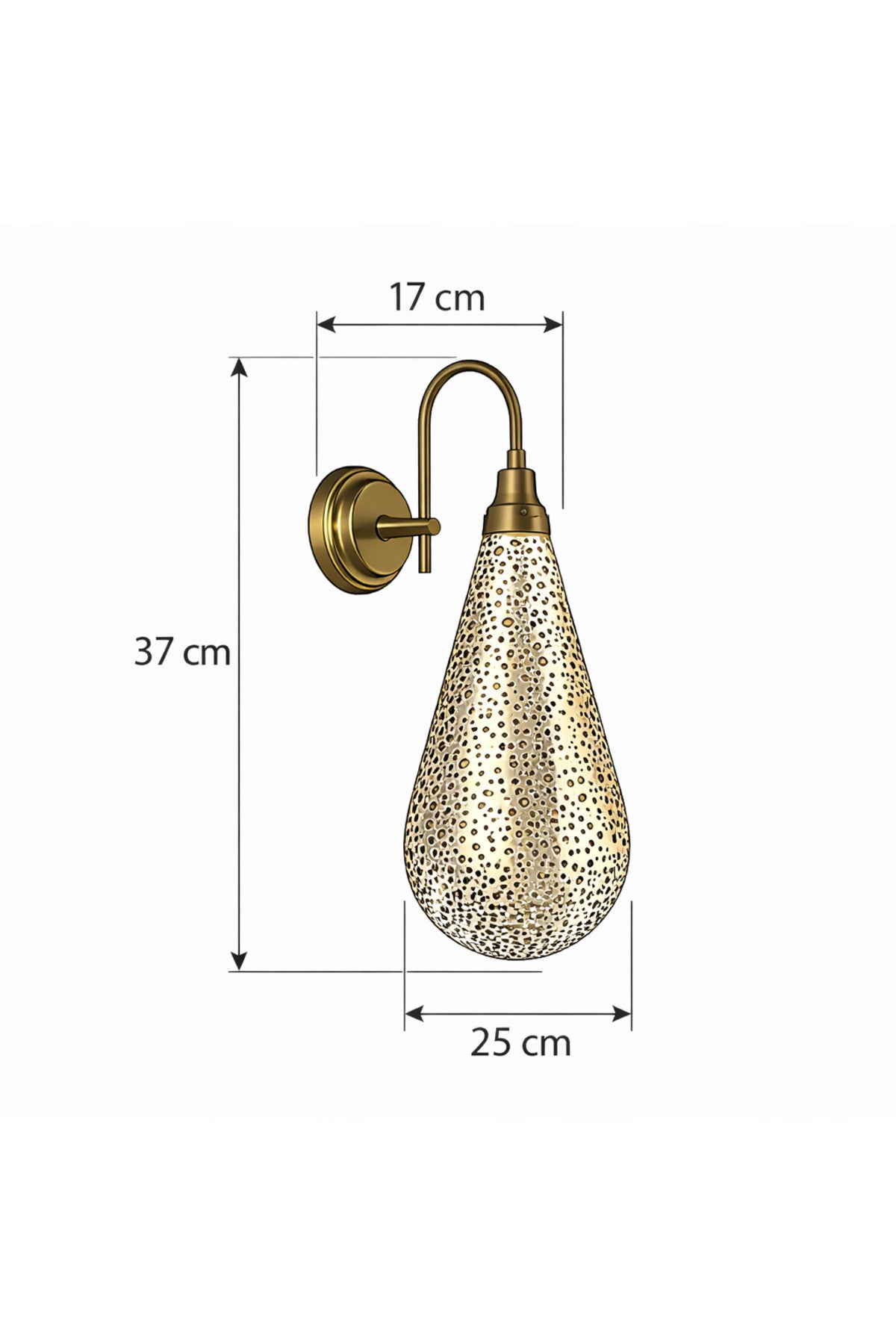 Delikli Damla Form Metal Aplik – Dekoratif Işık Efektli Duvar Lambası (Antik Pirinç eskitme)