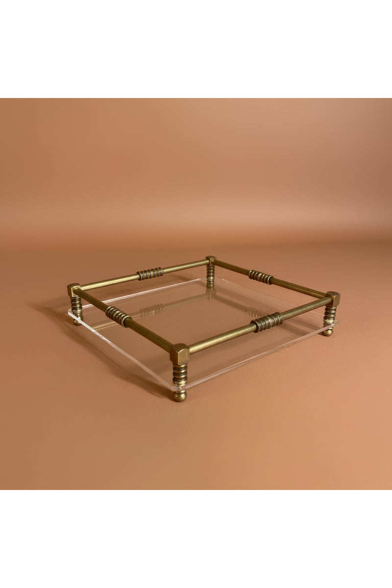 Dekoratif Antik Pirinç Pleksi Tepsi 26x26 cm –Dekoratif Tepsi-Sunum Tepsisi-Metal Tepsi