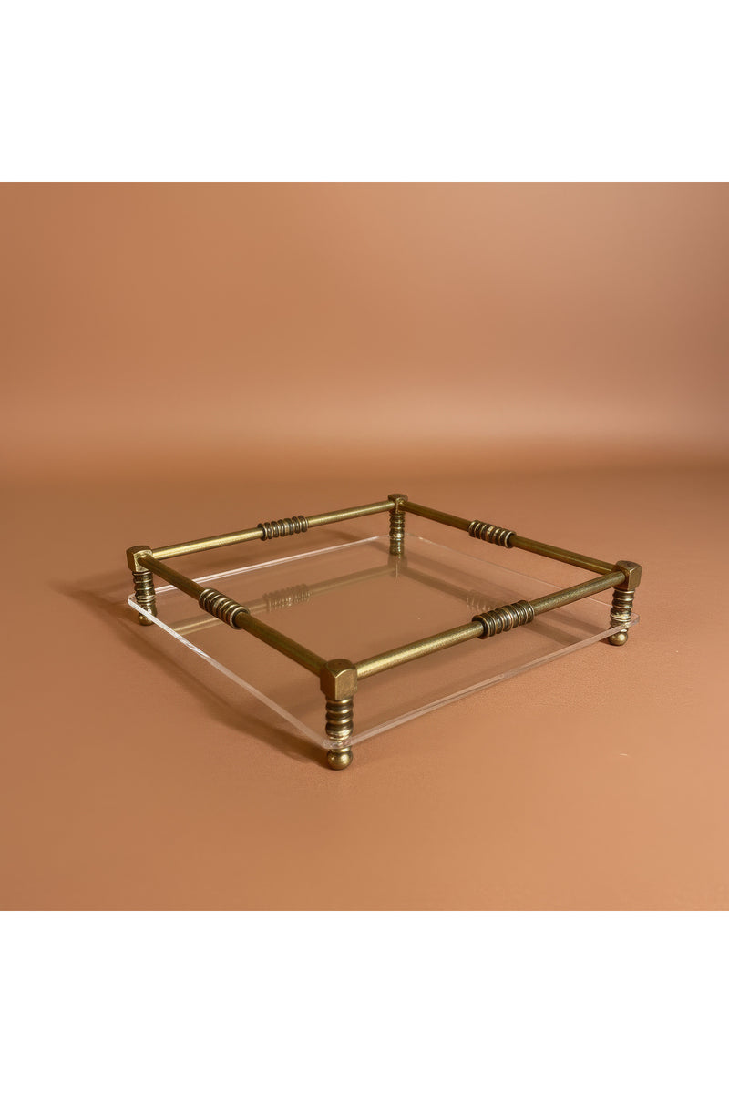 Dekoratif Antik Pirinç Pleksi Tepsi 26x26 cm –Dekoratif Tepsi-Sunum Tepsisi-Metal Tepsi