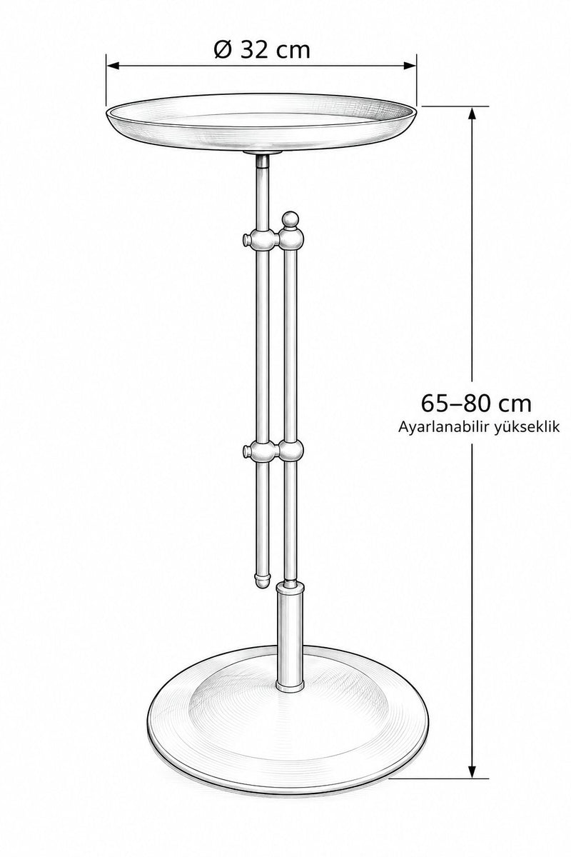 Yan sehpa ölçü çizimi Ø32 65-80 cm