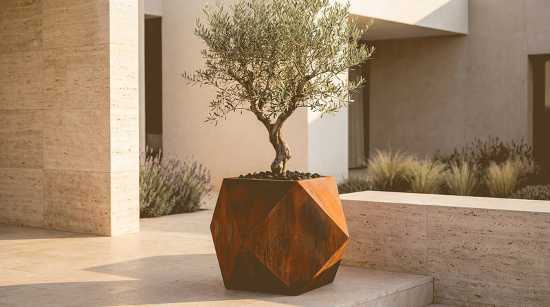 Origami Saksı corten görünümlü, avlu