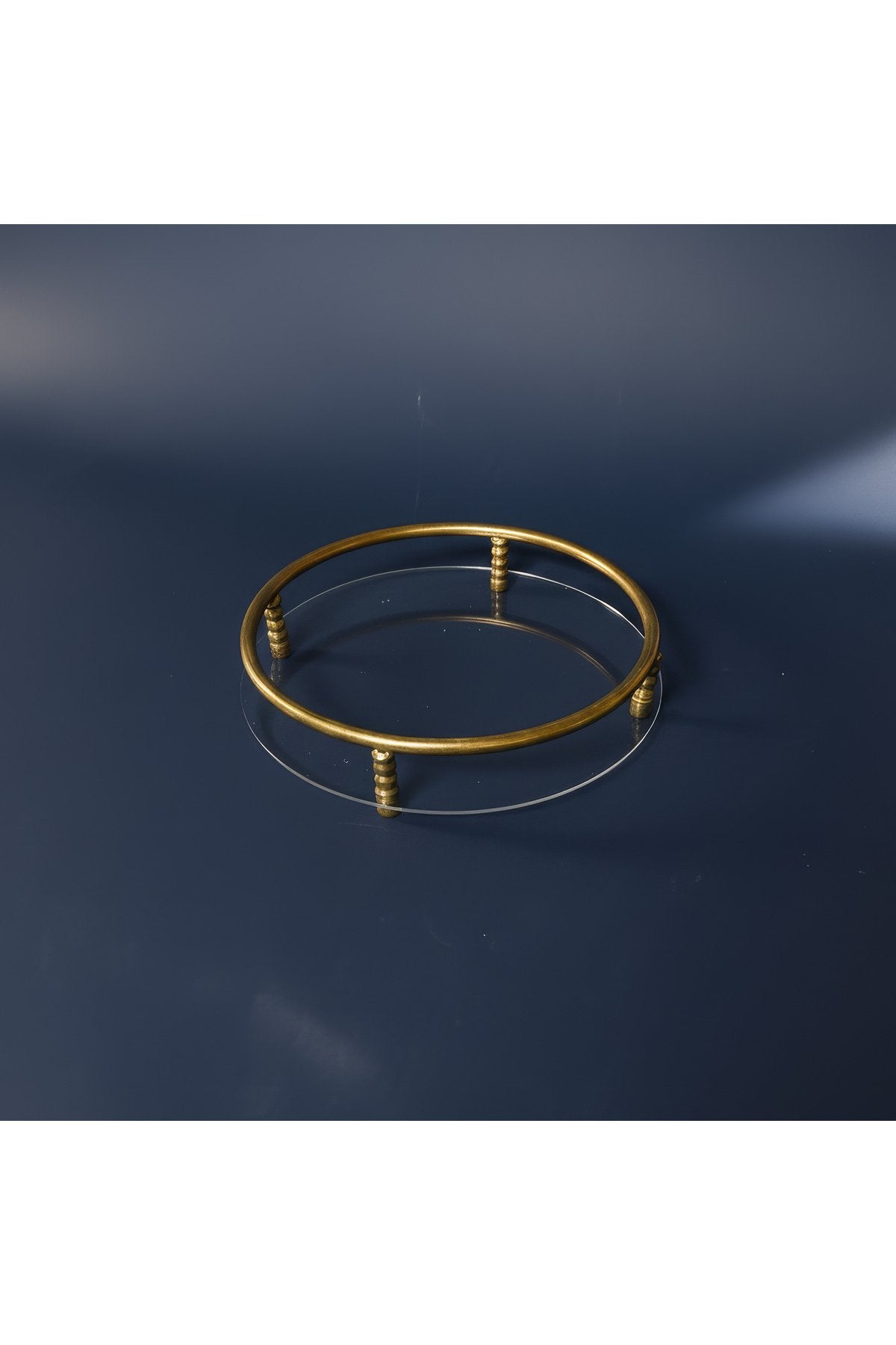 Antik Pirinç Eskitme Dekoratif Pleksi Çay Tepsisi 30 cm Modern Sunum Tepsisi