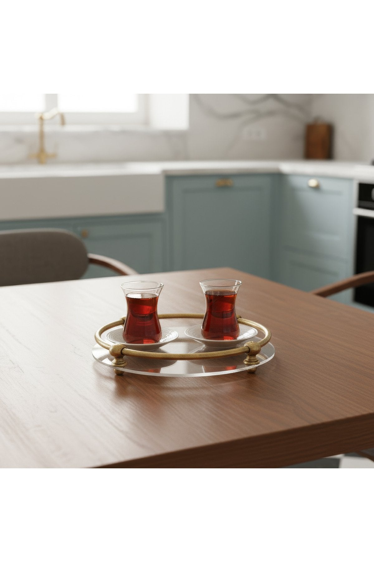 Antik Pirinç Eskitme Pleksi Sunum Tepsisi 30 cm Dekoratif Çay Kahve Tepsisi