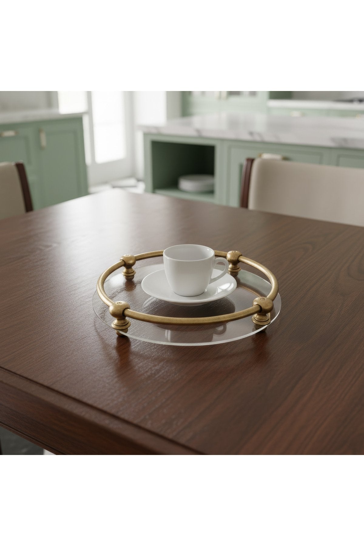 Antik Pirinç Eskitme Pleksi Sunum Tepsisi 30 cm Dekoratif Çay Kahve Tepsisi