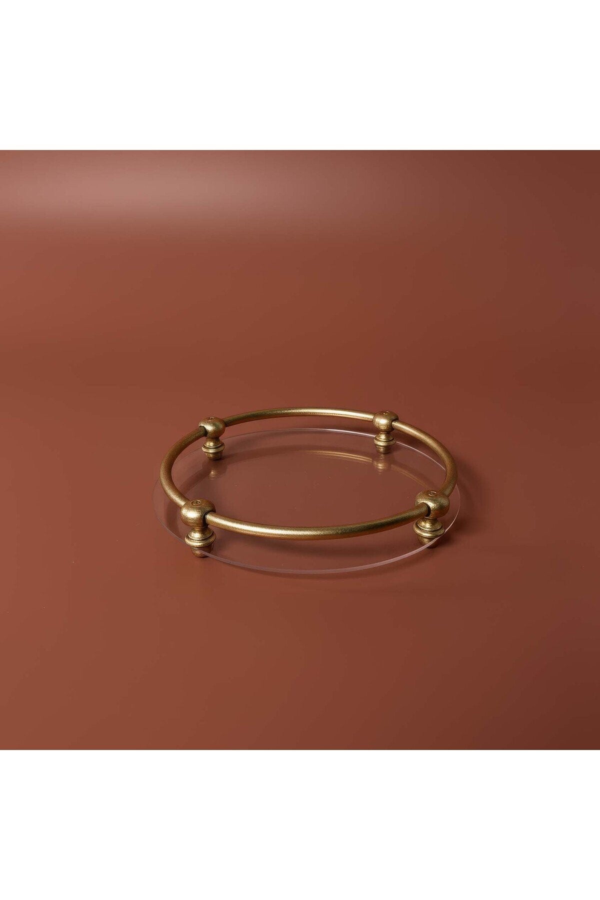 Antik Pirinç Eskitme Pleksi Sunum Tepsisi 30 cm Dekoratif Çay Kahve Tepsisi