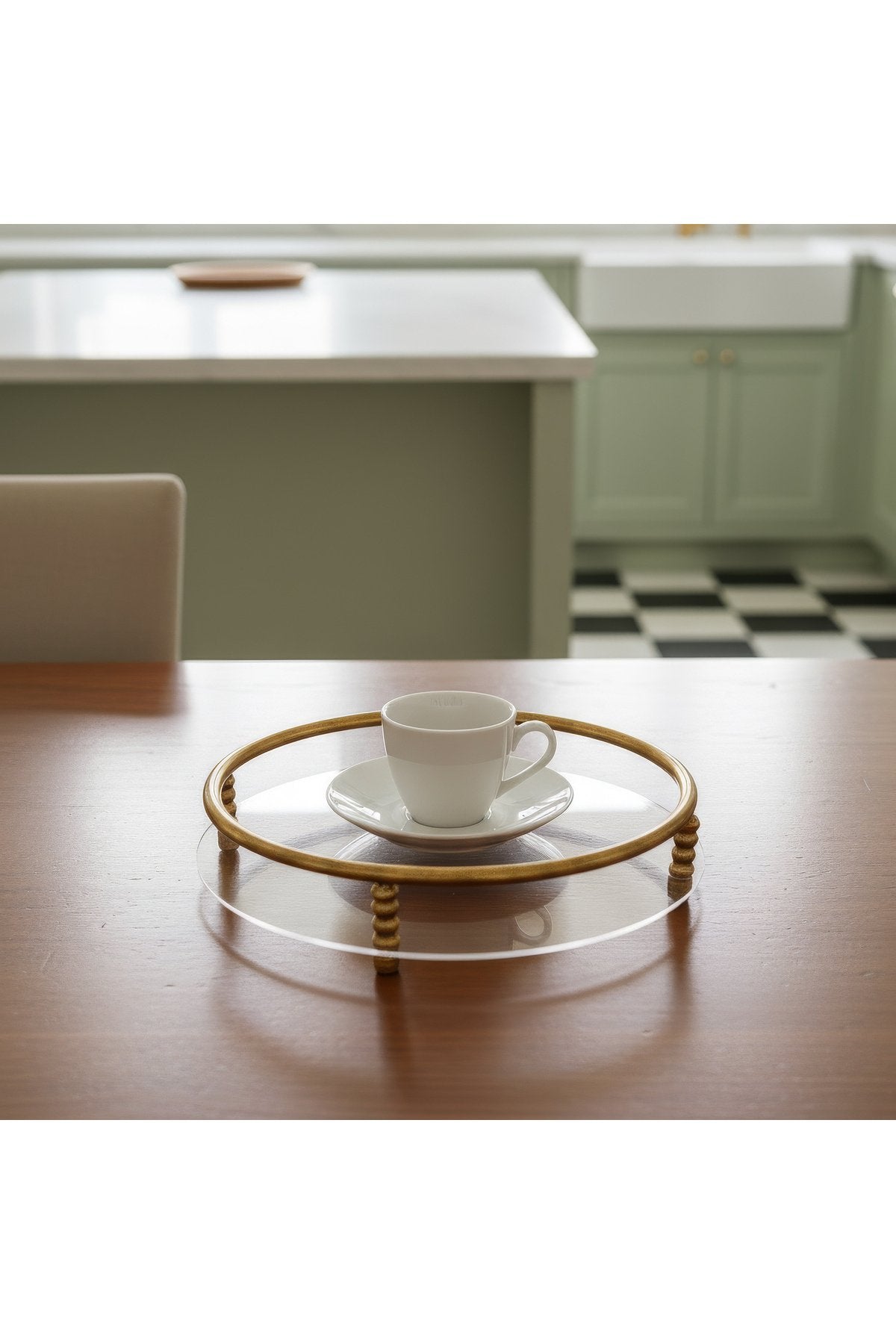 Antik Pirinç Eskitme Dekoratif Pleksi Çay Tepsisi 30 cm Modern Sunum Tepsisi