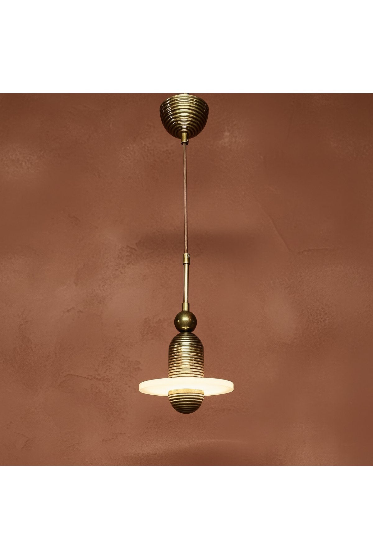 Antik Pirinç Eskitme Modern Sarkıt Avize Pleksi Difüzörlü Tekli Pendant Aydınlatma