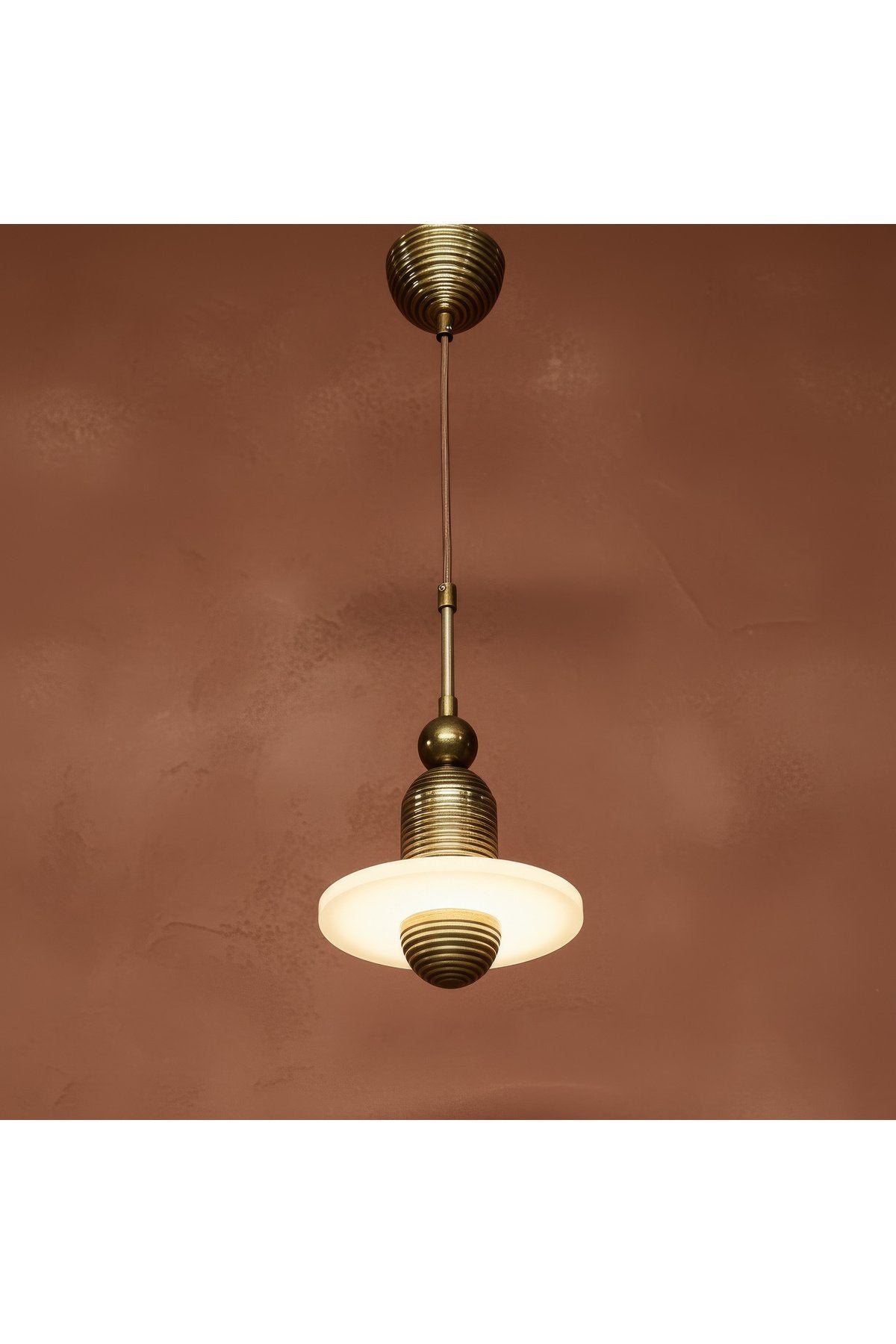 Antik Pirinç Eskitme Modern Sarkıt Avize Pleksi Difüzörlü Tekli Pendant Aydınlatma